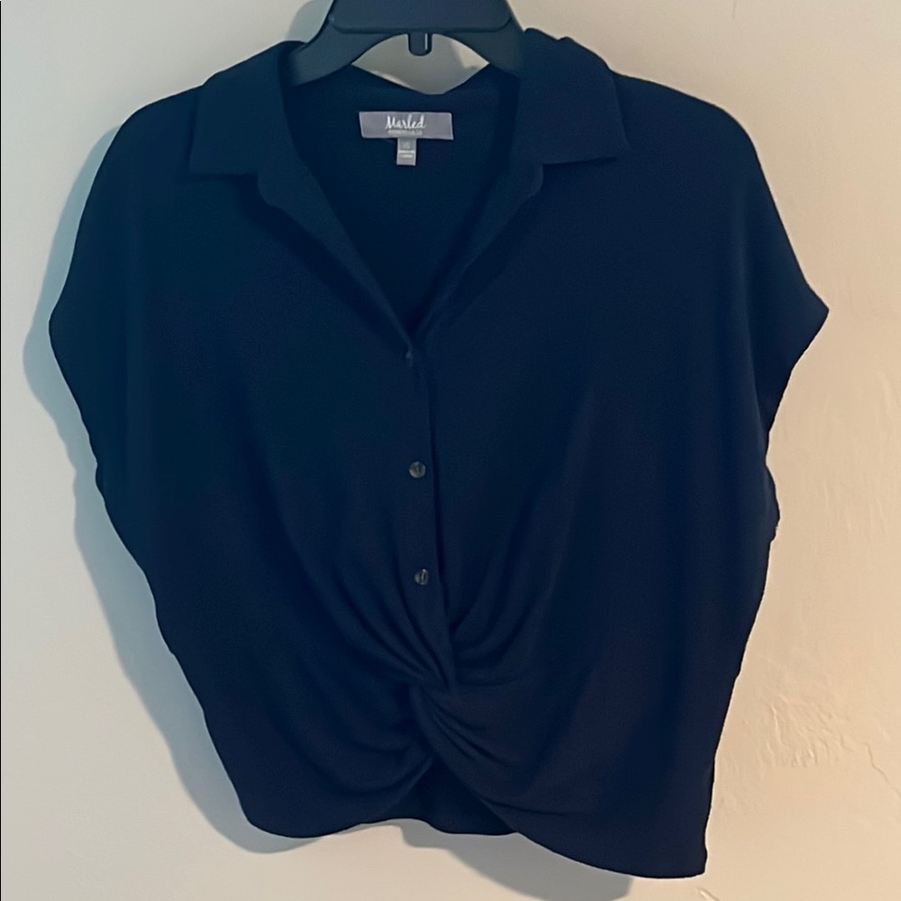 Navy Button-Up Women's Top